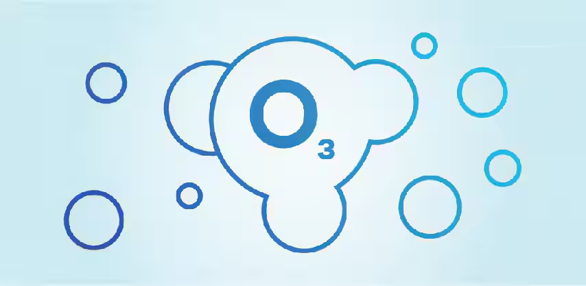 연한 파란색 배경에 파란색으로 된 오존 분자 이미지
