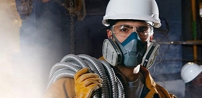 Man wearing PPE Respirator for respiratory protection
